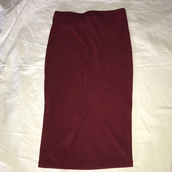 Forever 21 Maroon Midi Pencil Skirt with Slit - Picture 3 of 5
